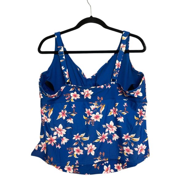 George Blue Pink Floral Adjustable Strap Padded Tankini Top Plus Size 2X - Picture 2 of 4